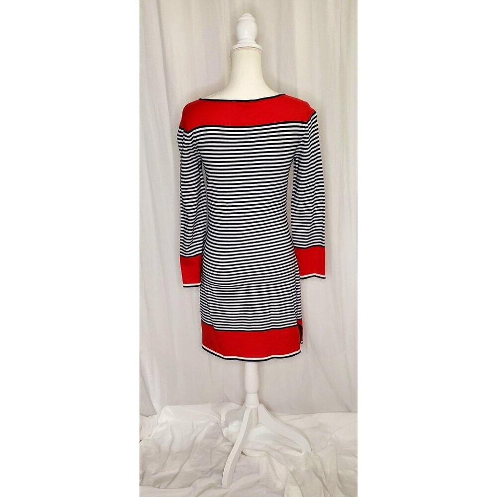 Anthropologie STS Sail to Sable Stipped Cotton Dress Sz XS Black & With w/ Red - Picture 3 of 12